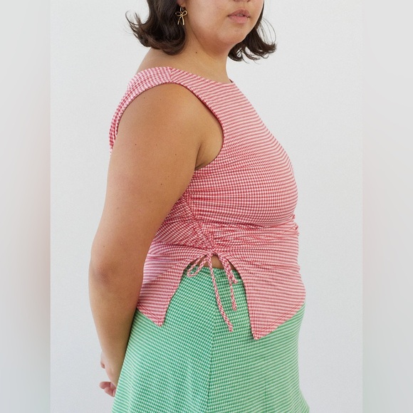 Lisa Says Gah Tops - Lisa Says Gah Asymmetrical Gingham Red Tank XL
